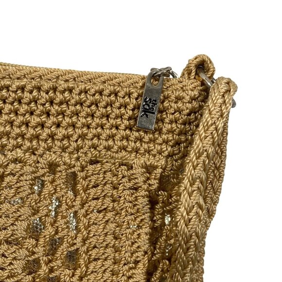 The Sak Womens Crocheted gold metallic underlay Crossbody Bag Beige beach boho - Picture 4 of 14